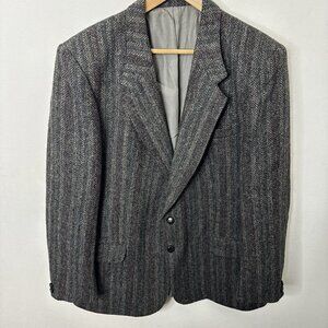 Harris Tweed Men 42 Gray Wool Blazer Sports Coat Stripes Scottish